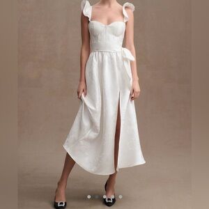 V. Chapman Vera Satin Ruffled Sleeve Midi Dress